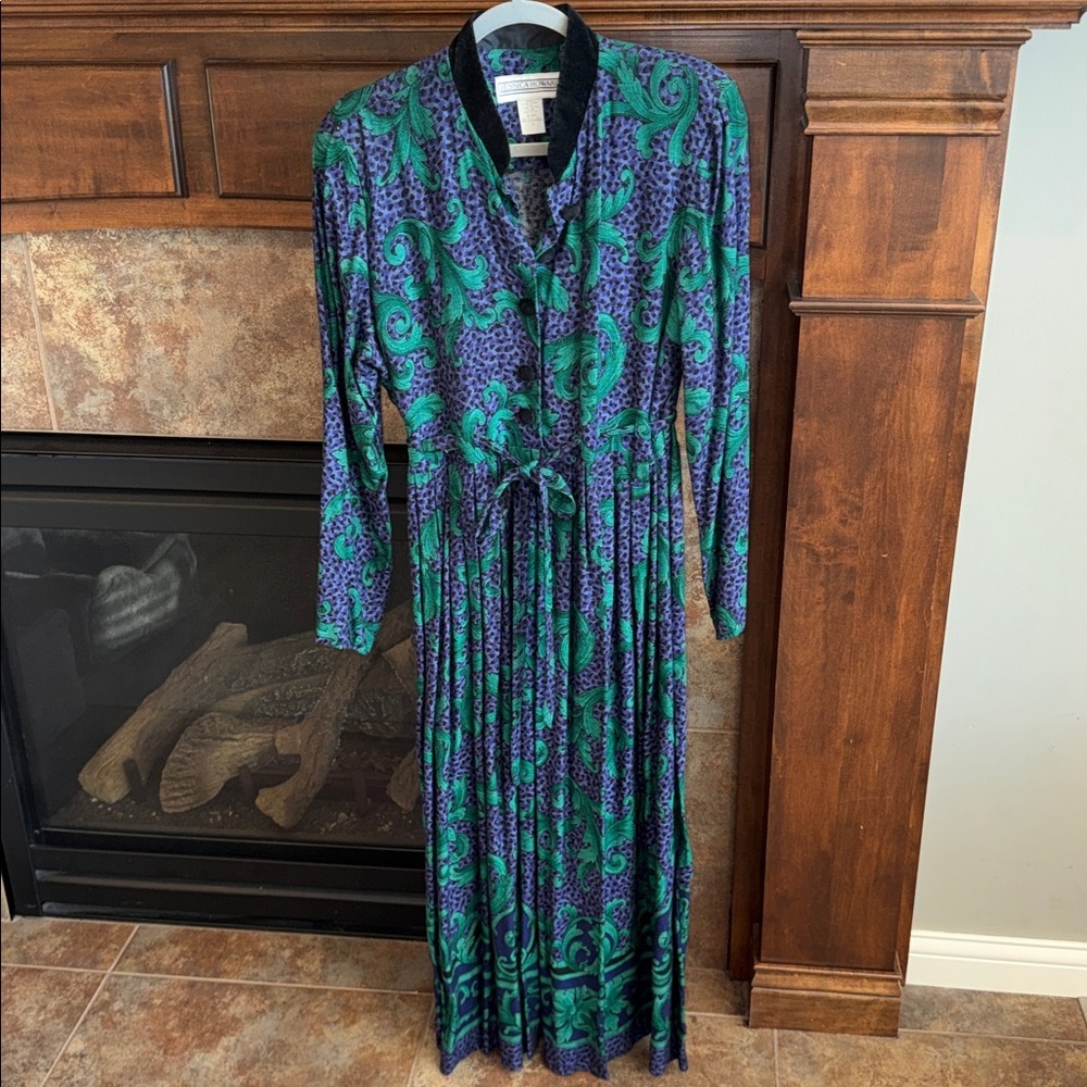 Vintage statement bold print long sleeve maxi dress maximalist chic est M